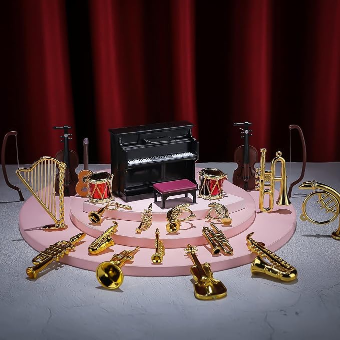 Civaner 24 Pcs Dollhouse Musical Instruments Christmas Miniature Violin Piano - Image 2