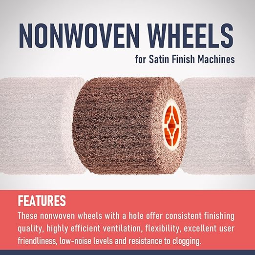 Non-Woven Wheel, 120x100mm, Italian Material, Wire Drawing Satin Finish of Metal Surface, Conditioning Drum Burnishing Wheel (80-240 Grit Set)