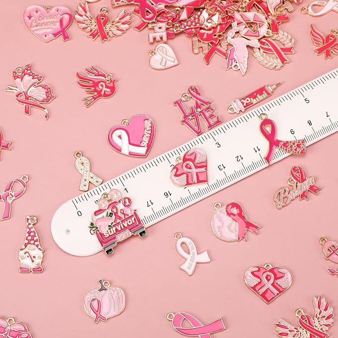 SANNIX 110Pcs Breast Cancer Charms, Breast Cancer Awareness Enamel Charm - Image 2