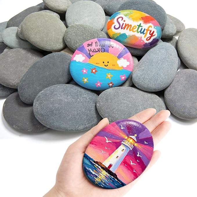 Simetufy Large Rocks for Painting 40 PCS 3.3-4.5Inch River Rocks for Painting by Simetufy