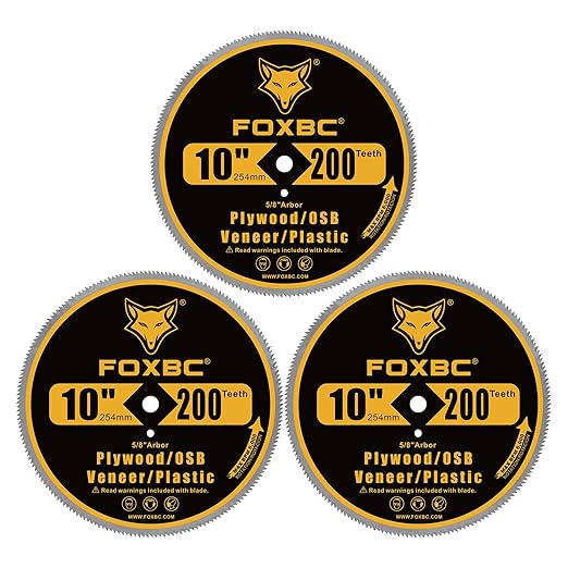FOXBC 10 inch 200-Tooth Contractor Saw Blade for Plastic, Vinyl Siding, Plywood, OSB, Veneer with 5/8" Arbor - 3 Pack