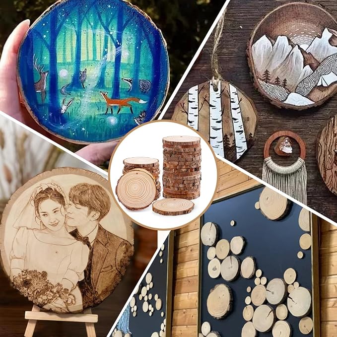 30 Pack Wood Slices for Crafts, 2.4-2.8In Unfinished Natural Wood Rounds - Image 5