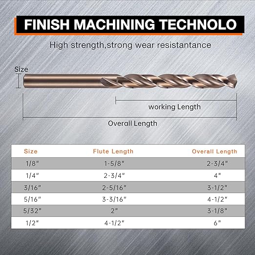 1/8 Inch Cobalt Drill Bits (10pcs), M35 High Speed Steel, 135 Degree Tip, Jobber Length Twist Drill Bit Set for Hard Metal, Stainless Steel, Cast Iron, Wood and Plastic, with Storage Case