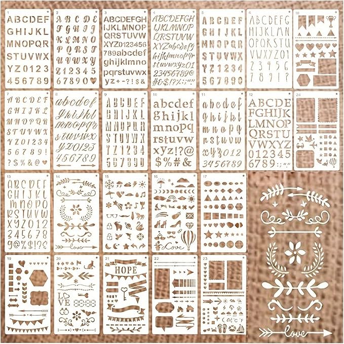 24 Pieces Stencils for Painting, Abstract Texture Mixed Media Art Supplies by Unknown
