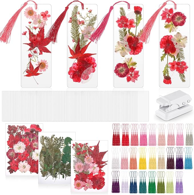 Fuyoooo 376 Pcs Pressed Flowers Bookmark Making Kit, DIY Bookmark Laminating by Liraitoya
