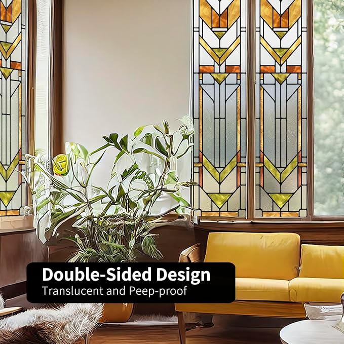 Original Hand Drawn Faux Stained Glass Window Film, Double-Sided Privacy Static - Image 6