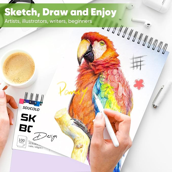 Soucolor 9x12 Sketch Book 2-Pack, 100 Sheets, Spiral Bound | 68lb acid-free - Image 6