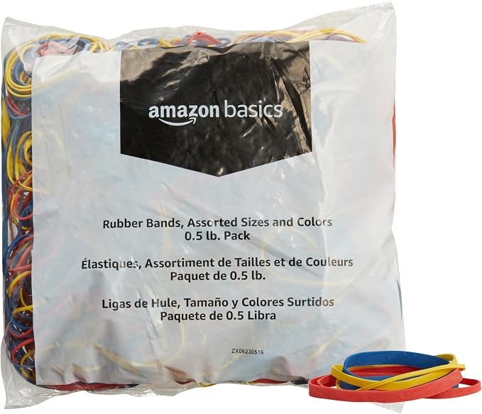 Amazon Basics Assorted Size and Color Rubber Bands, Strong Elastic Stretch by AmazonBasics