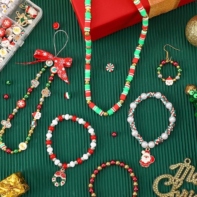 UPINS Christmas Bracelet Making Kit Red Green Clay Beads - Image 6