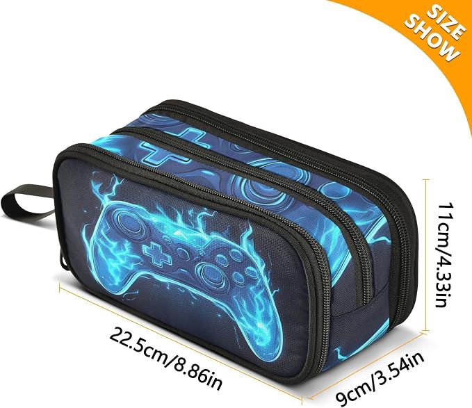 Joystick Gamepad Blue Flame Pencil Case Box Boys Girls Large Pencil Pouch - Image 4