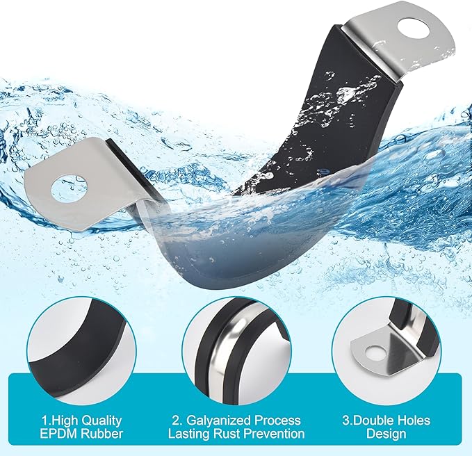 1 Inch 10 PCS 2 Holes Rubber Cushioned U Bracket Clamp, Reinforced Rigid Pipe Strap, Stainless Steel Conduit Straps Cable Clamp (25 mm) by Tavonuxt