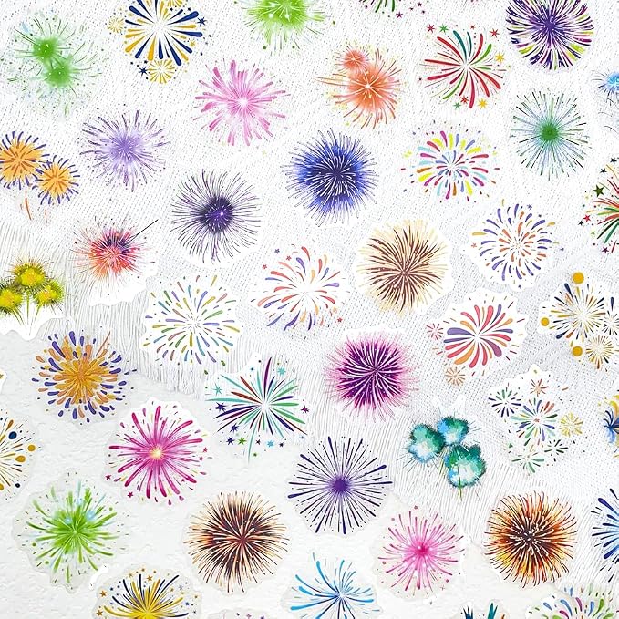 50 Pcs Fireworks Scrapbook Stickers – Waterproof Clear Aesthetic Stickers - Image 2