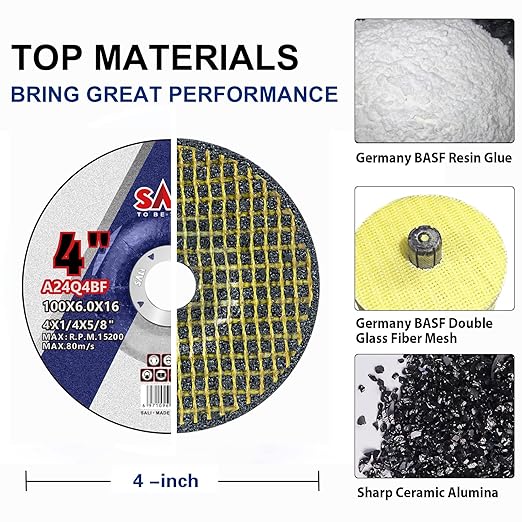 SALI 10 Pack 4 Inch Grinding Wheels for General Purpose Metal & Stainless Steel, Aluminum Oxide Grinding Disc for Angle Grinder, Depressed Center 4" * 1/4" * 5/8"(100 * 6.0 * 16 mm)
