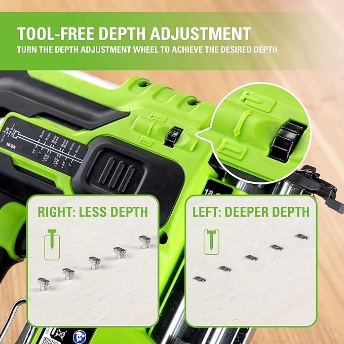 Greenworks 24V 18-Gauge Brushless Cordless AirStrike Brad Nailer (Tool Only), Green