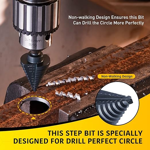 10 Sizes Step Drill Bit for Metal Sheet, 1/4 to 1-3/8 Inches High Speed Steel Drill Cone Bits for Hole Drilling Cutting, HSS Multi Size Hole Stepped Up Unibit