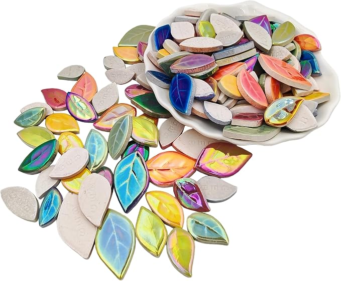 500g/1.1lb Leaf-Shaped Ceramic Mosaic Tiles, Ceramic Mosaic Pieces - Image 2
