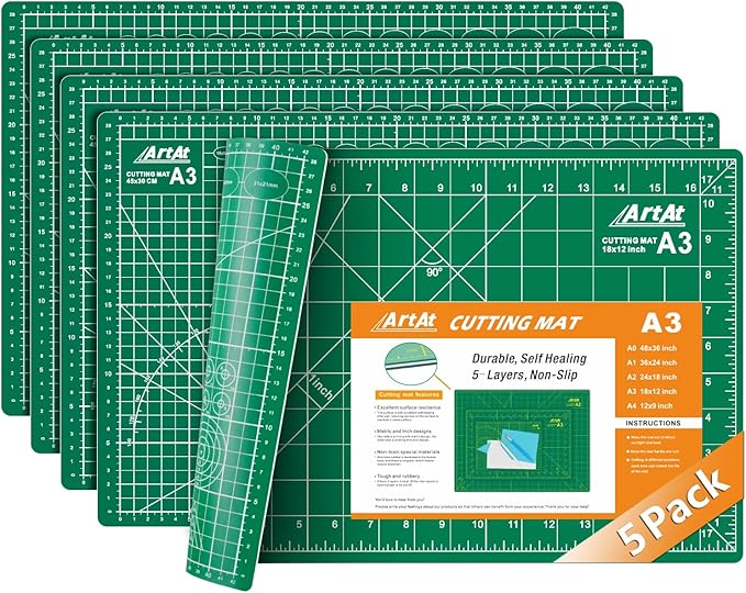ArtAt Self Healing Cutting Mat: 【5 Pack Cutting Mat 12″x 18″】 Green Double by ArtAt