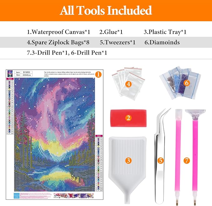 Offito Aurora Diamond Art Kits for Adults, 5D Starry Sky Lake Diamond Painting - Image 5
