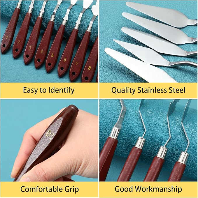 Lasnten 27 Pcs Palette Knife Set Stainless Steel Wood Handle Acrylic Paint - Image 3