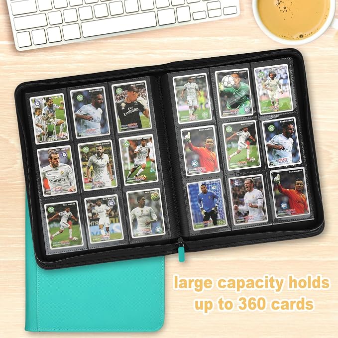 360 Cards Ringless 9-Pocket Side Loading Trading Card Binder, PU Zipper Fixed - Image 6