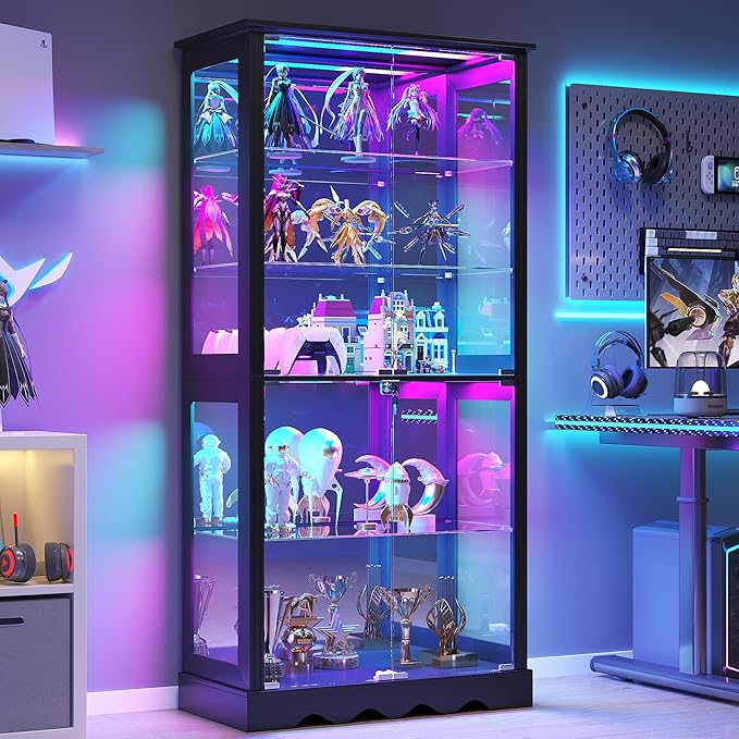Dystler Display Cabinet with RGB LED Lights & Glass Doors, Flexible Storage by CraftYourIdealHomeLife