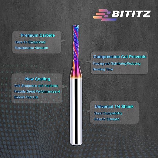 1/4 Inch Shank Up/Down Cut Spiral Router Bit | 1/8 Inch Cutting Dia x 3/4 Inch Length | Long-Life Coating - CNC Router Bits for Precision Engraving & Mortising
