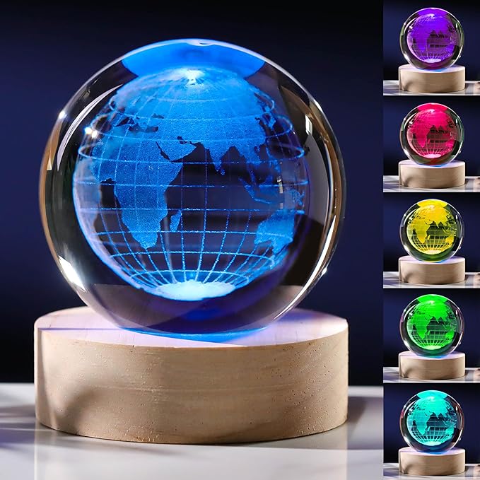 3D Globe Crystal Ball with LED Colorful Lighting Touch Base, Earth Decor by Unknown