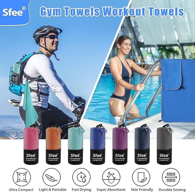 Sfee 2 Pack Microfiber Travel Towel, Quick Dry & Super Absorbent, Lightweight, Rectangular Bath Towel, Modern Purple Sports Towel for Gym, Hiking, Pool, Backpacking, Bath, Yoga