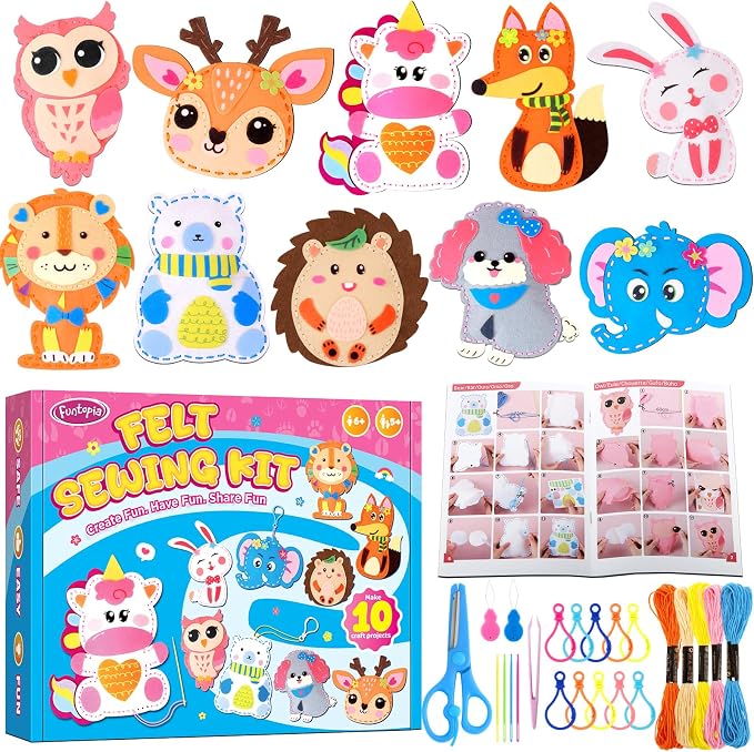 Funtopia Sewing Kit for Kids, 10 Easy DIY Projects of Stuffed Animal by Funtopia