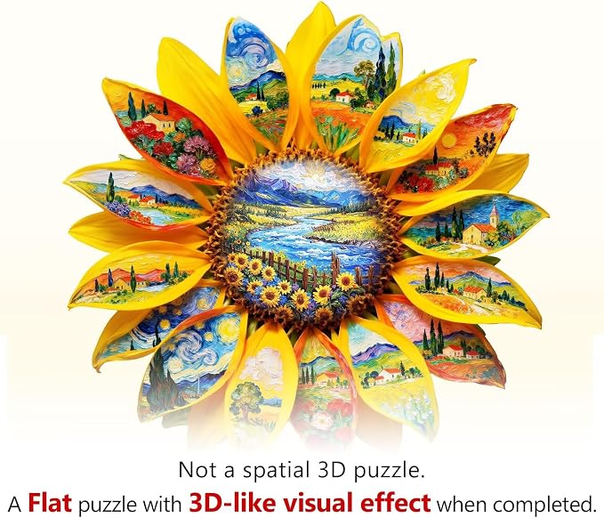 Wooden Sunflower Puzzles Adults, Flower Shaped Wood Puzzle 245 Pieces, Oil - Image 9