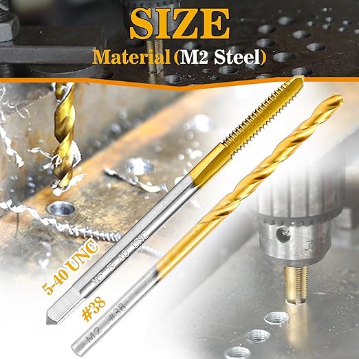 5-40 UNC Tap and #38 Drill Bit Kit, M2 HSS Drill and Tap Set, Combination of Drill and Tap Kit for Metal