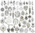 Youdiyla 100pcs Mix Silver Tree Flower Charms Collection, Bulk Mini Small by Youdiyla
