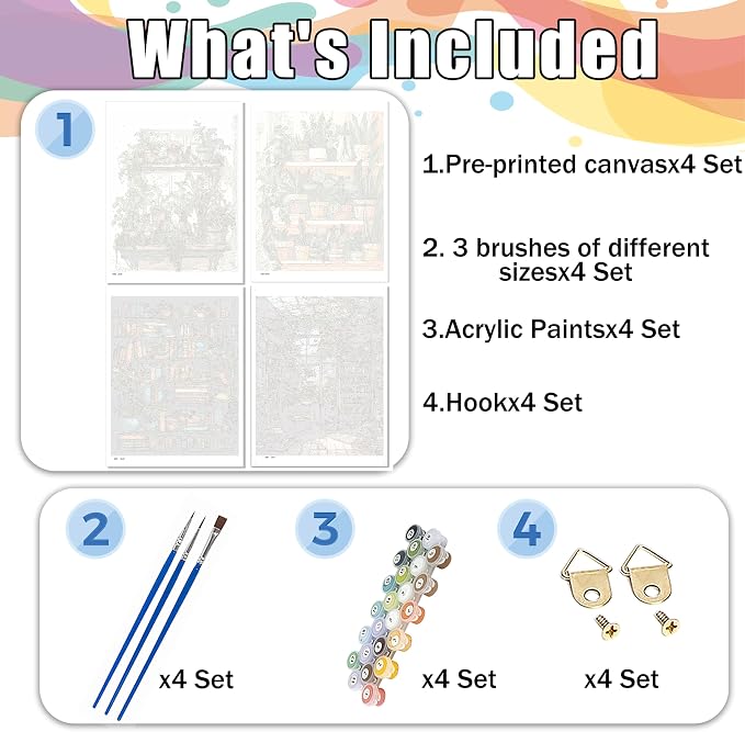 Hutarosl 4 Pack Paint by Numbers Kit - Image 5