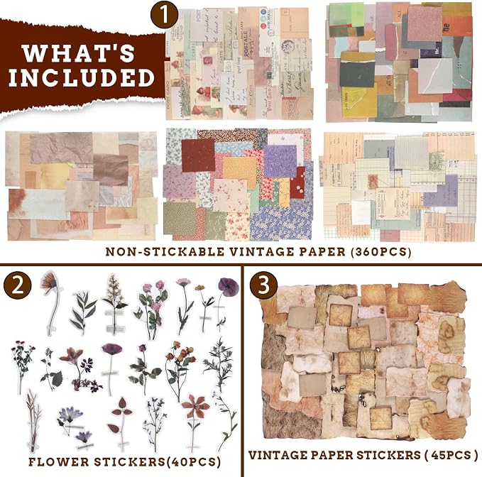 GNILLKO 445 PCS Vintage Scrapbook Paper Journaling Scrapbooking Supplies Kit - Image 6