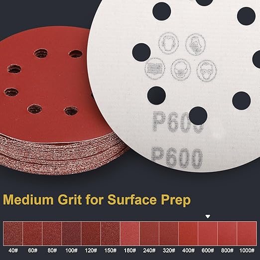 100 PCS 5 Inch Sanding Discs 600 Grit Hook and Loop Adhesive Round Sandpaper for Random Orbital Sander