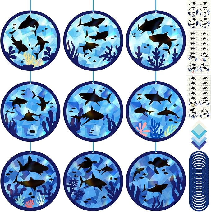 48PCS Summer Crafts: Paper Shark Suncatchers DIY Kits, Window Stained Glass by Renbuzhu