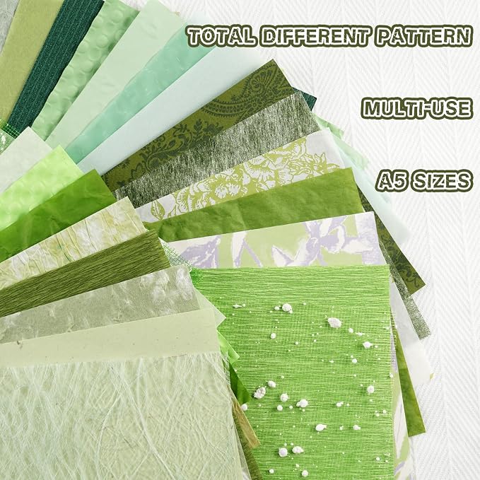 50 Sheets Green Scrapbook Paper, Textured Scrapbook Papers & Mesh Fabric - Image 3
