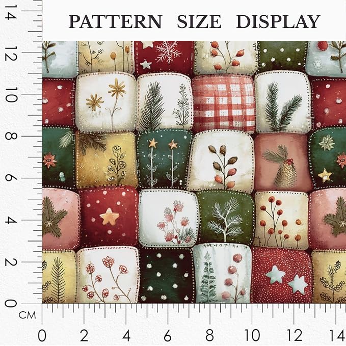 Patchwork Cotton Fabric Panel 61 x 36.6 Inches, Christmas Botanical Squares - Image 3