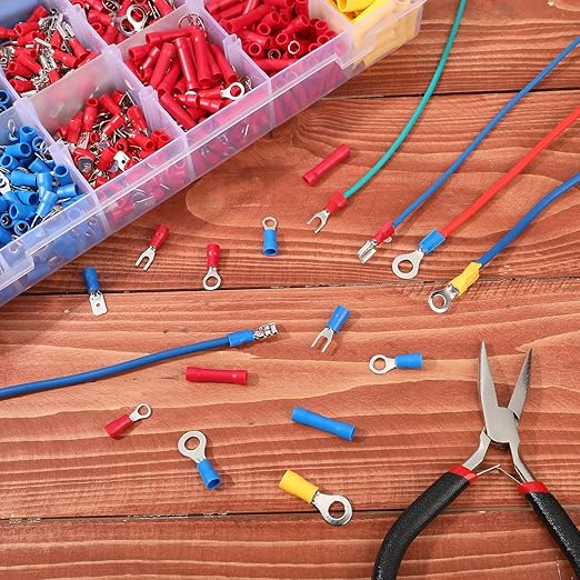 1700 Pcs Electrical Crimp Terminals Mixed Insulated Wire Connectors Assortment Kit Electronic Solderless Spade Connector Quick Disconnect Rings Fork Butt with Storage Box for Home Garage Workshop
