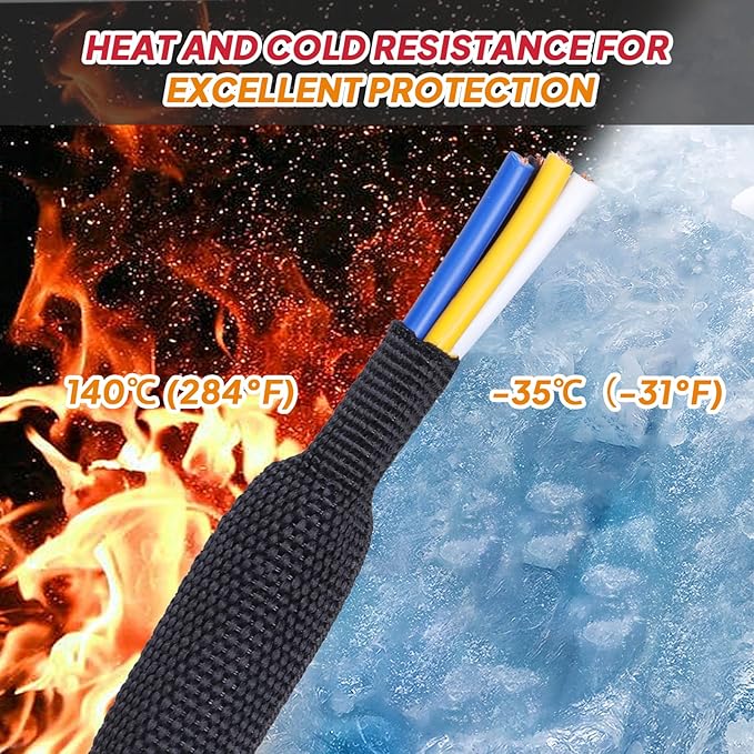 Black 2:1 Ratio Automotive Heat Shrink Braided Sleeving,Wear-Resistant Flat Woven Shrinkable Sleeve Fabric Car Cable Wires Hoses Protection (2''-8ft)