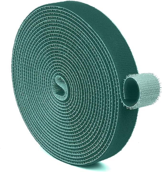 TNP Hook and Loop Tape Strap Cable Ties Fastener (Green) (15 Feet) - Sticky Self Adhesive Nylon Fabric Roll Wrap 0.75" Wide 5 Yards Reusable for Cutting Custom Length Cord Wire Fastening