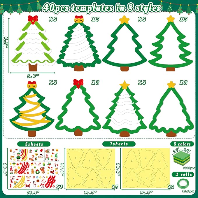 Renbuzhu 40PCS Christmas Crafts Bulk: Xmas Tree Paper Suncatchers DIY Kit - Image 4