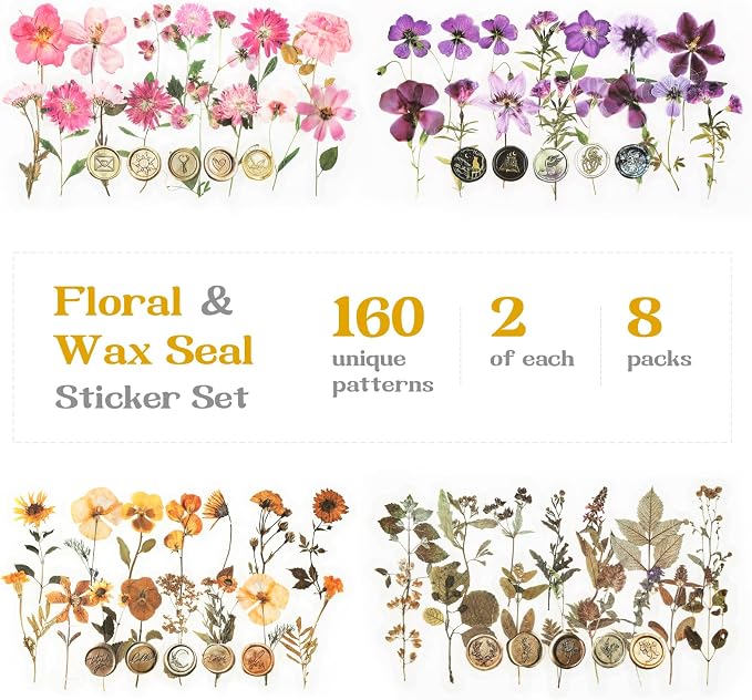 Dizdkizd 320Pcs Realistic Transparent Flower & Wax Seal Stickers - Image 2