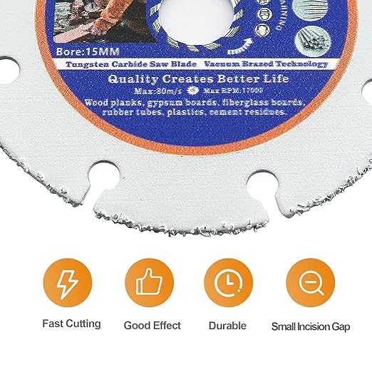 Carbide Multi Wheel,BRSCHNITT 2pcs 4 Inch (100mm) with Arbor 7/8"-5/8" Tungsten Carbide Cut Off Wheel for Wood,Laminate,Gypsum Board,Plastic for Angle Grinder Cutting Disc
