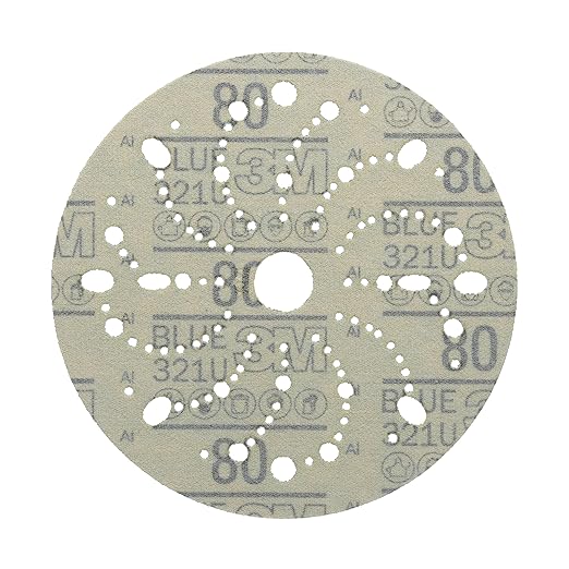 3M Hookit Blue Abrasive Discs 36172, Multi-Hole, 6 in, 80+ Grade, Pack of 50, Virtually Dust-Free, for Auto Sanding, Body Repair, Featheredging, Primer Sanding, Paint Preparation, E-Coat Sanding