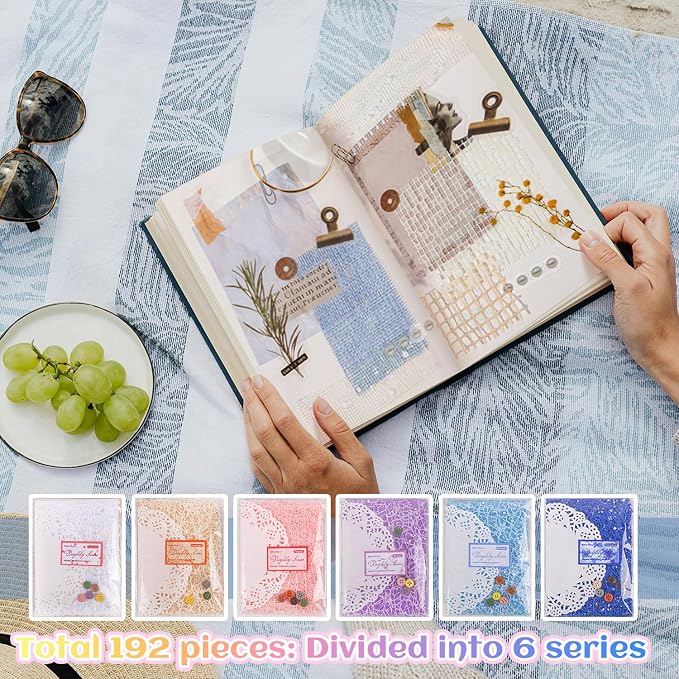 156Sheets Textured Scrapbook Paper & Mesh Fabric Assorted Set+30 Buttons - Image 8
