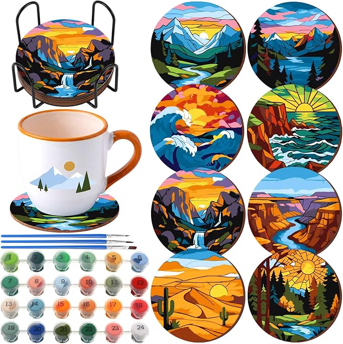 Reallnaive 8 Pcs Mountain Paint by Numbers Coasters Kit by Unknown