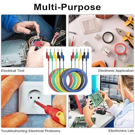 Sumnacon 5Pcs Banana to Banana Plug Test Lead, 4mm Stackable Banana Plug Wire Test Cable Lead for Multimeter, Electrical Test Wire 1000V/15A 9.8 Ft/3M