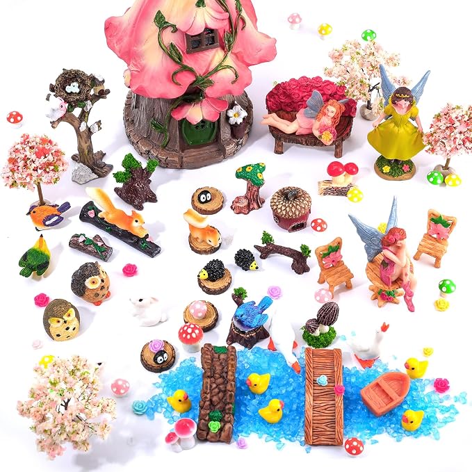 93 Pcs Fairy Garden House Resin Accessories Fairy Elves Kit Miniature Fairy - Image 2