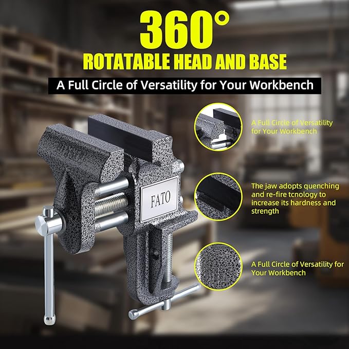 FATO 3" Table Vise Bench Vise Iron Clamp-On Table Bench Vise 2.9-inch Jaw Width 2.6-inch Jaw Opening for Woodworking, Home Workshop Use and DIY Job, Black